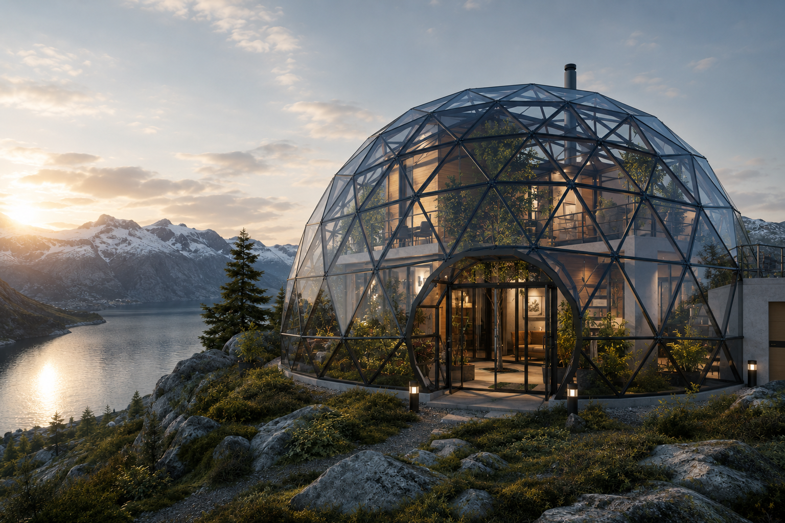 GEODOMAS kupolinio namo eksterjeras – geodomas 15m glass dome