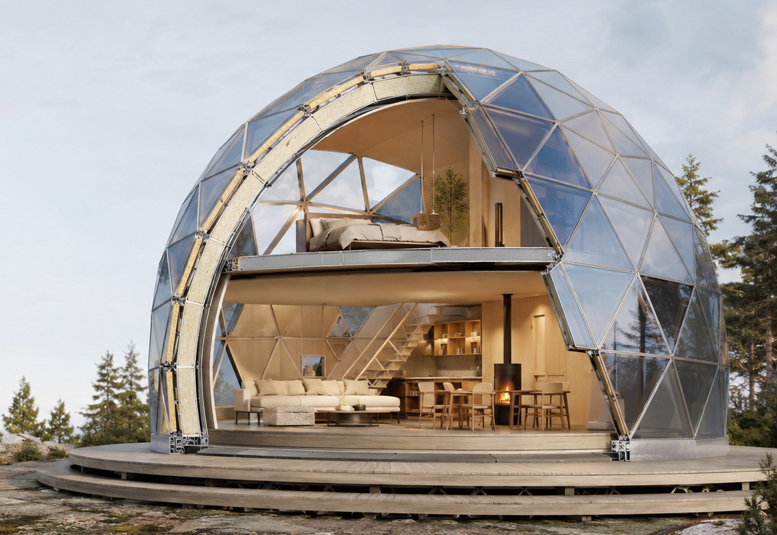 GEODOMAS kupolinio namo eksterjeras – geodomas stikliniai namai 07 1